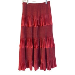 Red Tiered Midi Skirt - Women's Red Pleated Midi Skirt